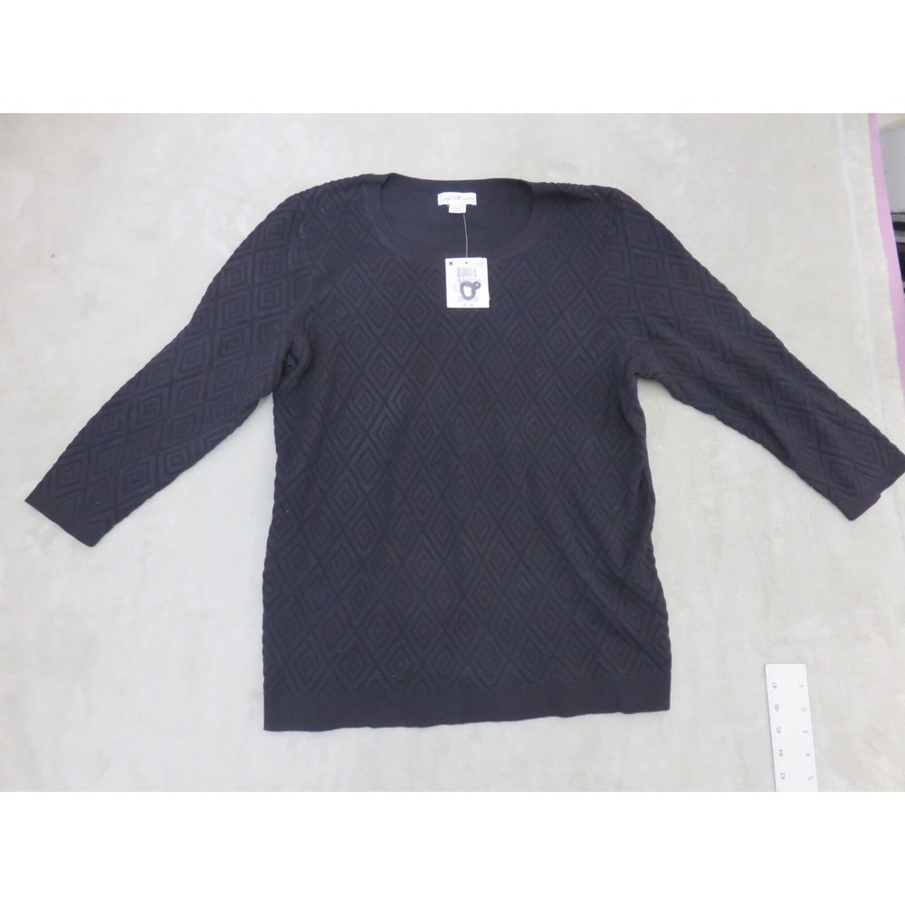 Jaclyn Smith Collection Black Diamond Textured Knit Sweater XXL 3/4 Sleeve NEW - Picture 1 of 12